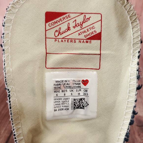 *FLAWS* Converse Unisex W8 M6 Chuck Taylor All Star 70 Hi Comme des Garcons PLAY - Picture 16 of 16